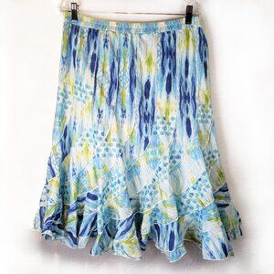 Flaring Blue, green, turquoise and white skirt Size Large